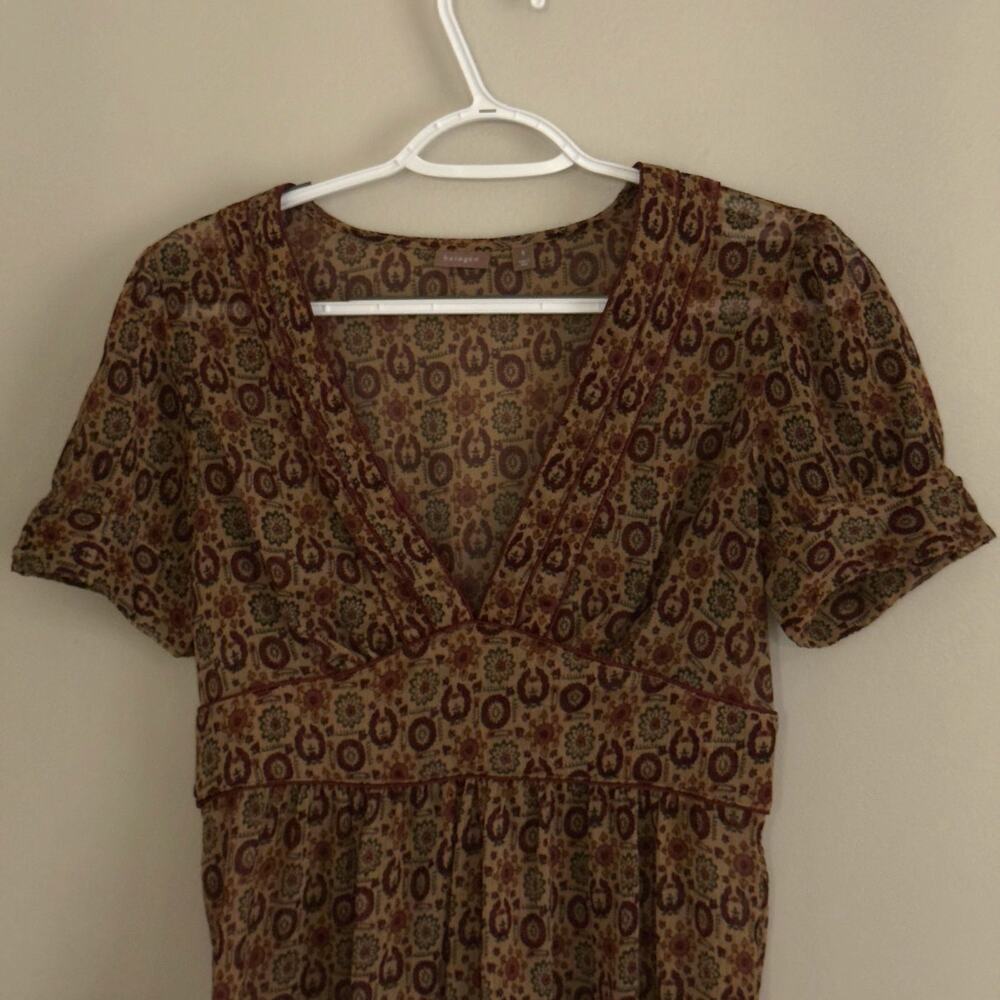 Halogen‎ Brown geometric medallion Print Babydoll Top Small - Picture 4 of 6